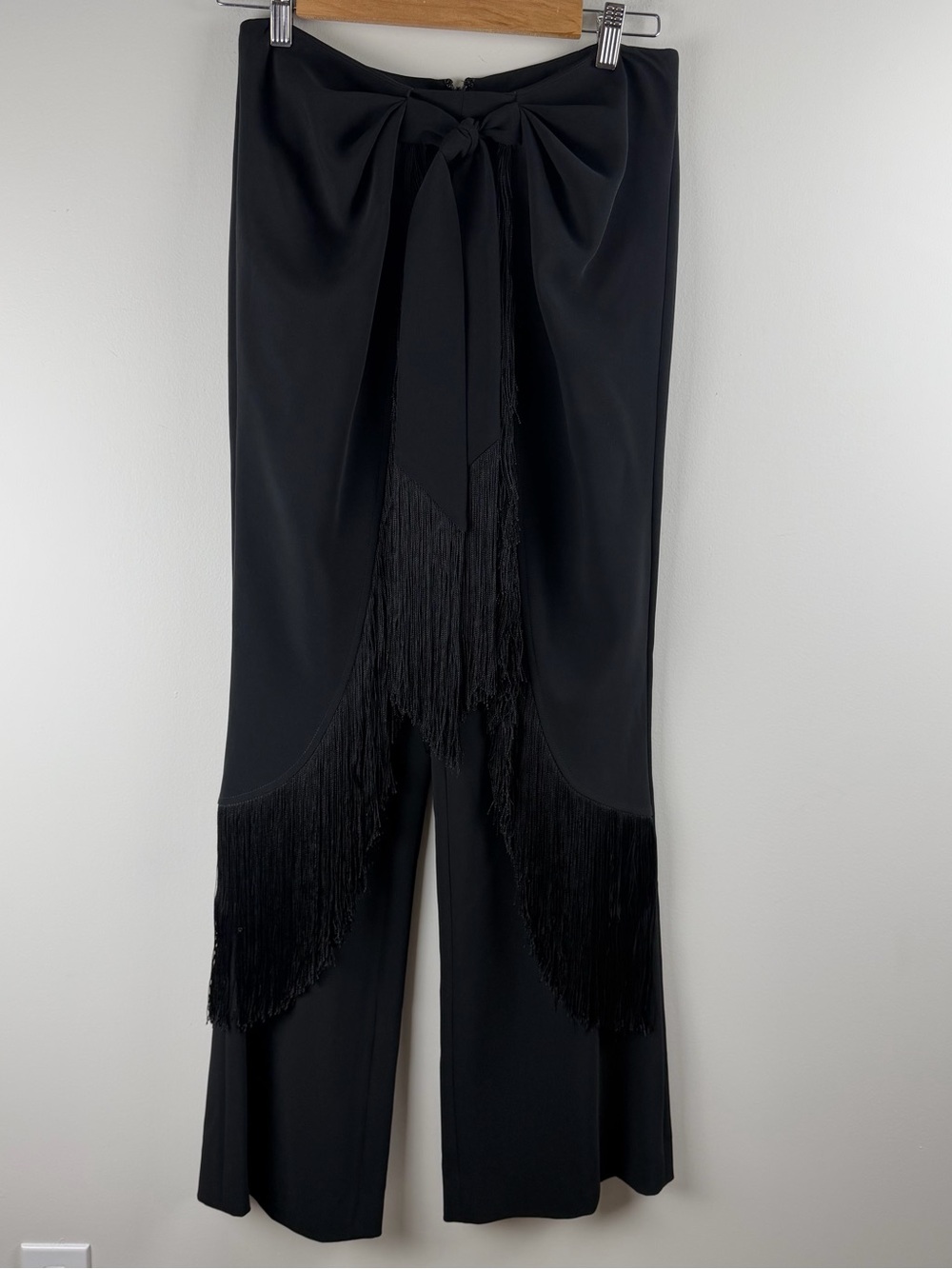 Cinq a Sept Pants Women Black Preppy Tasseled Audrina High Waist Fringe Pants 8